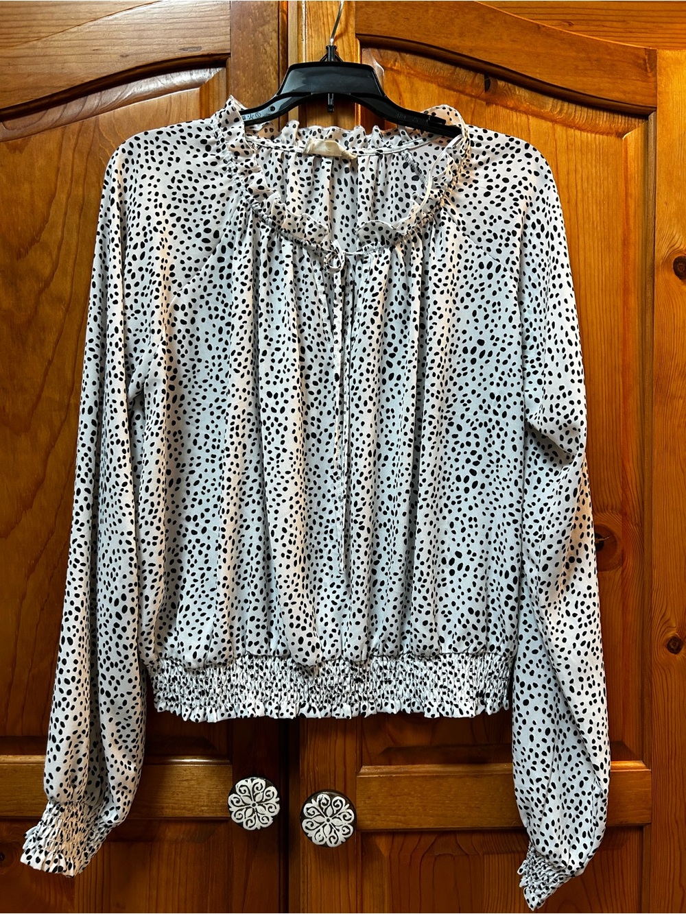 Altar'd State White Blouse with Black Spot Print